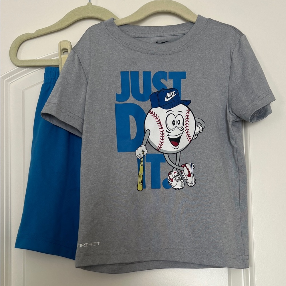 Nike | (6) Kids Gray and Blue Baseball Short set